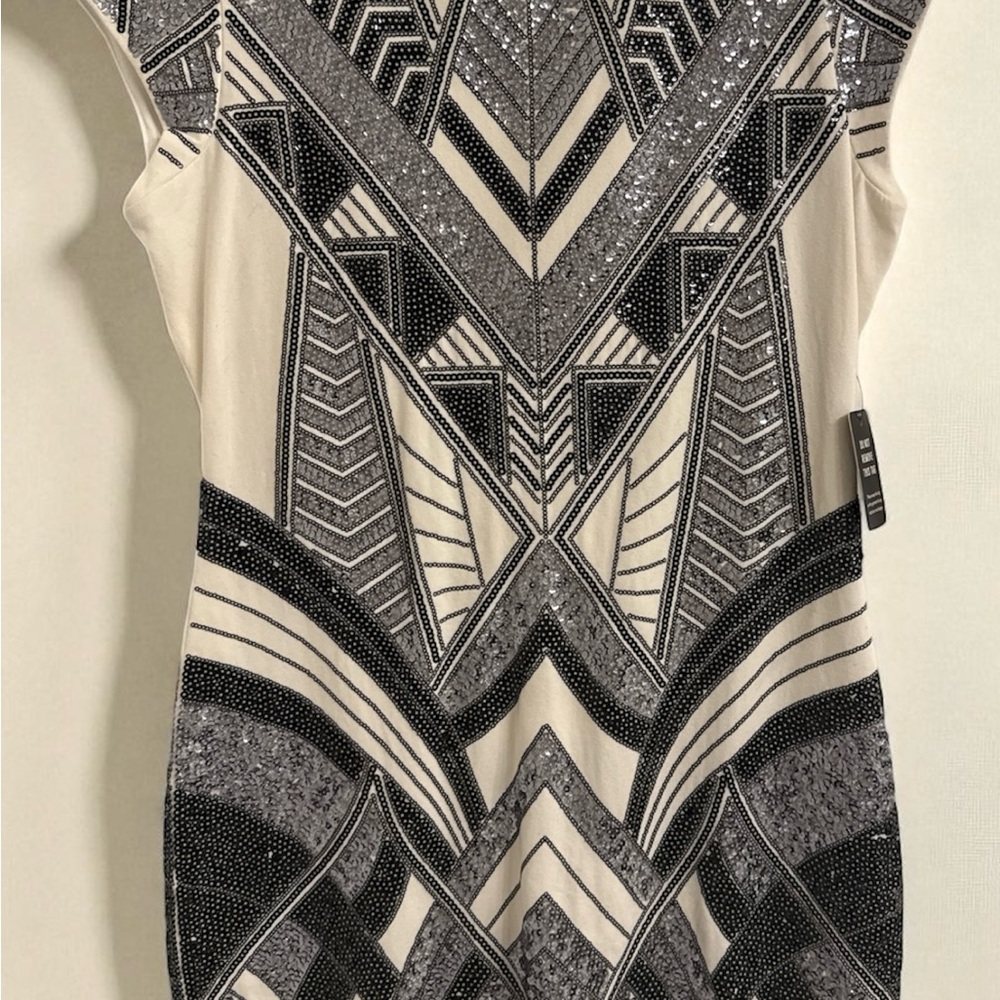 Express Black and Cream Geometric Sequin Dress
